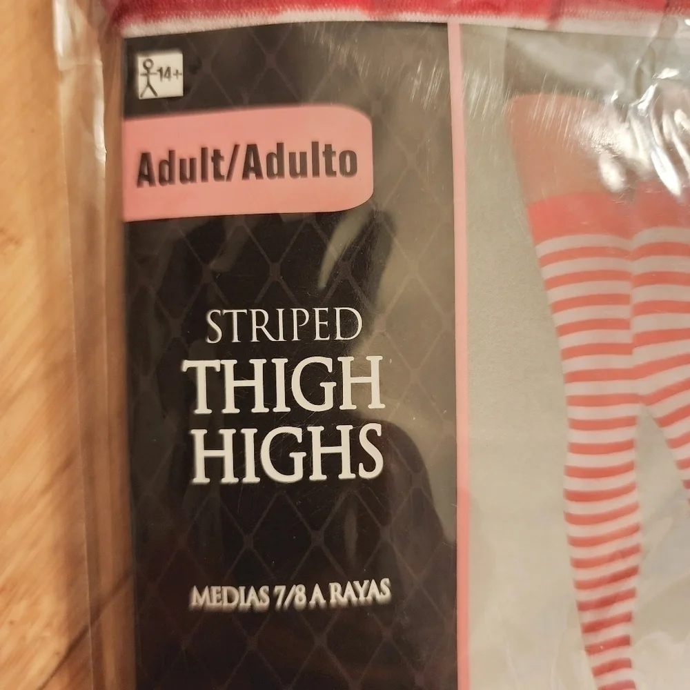 NWT Punk Goth Red White Stripe Thigh High Stockings OS Fits Most Candy Cane New